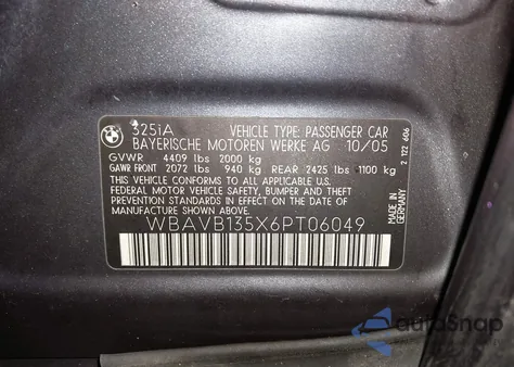 2006 BMW 325I from USA, damaged, VIN WBAVB135X6PT06049